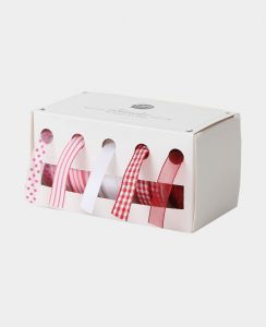 Bänder in Box, Geschenkbänder in praktischer Aufbewahrungsbox mit assortieren Bändern, Rot, 10 mm x
