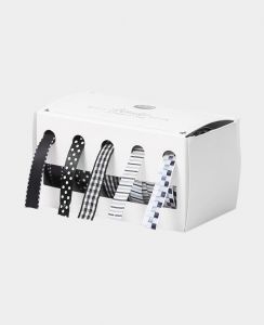 Bänder in Box, Geschenkbänder in praktischer Aufbewahrungsbox mit assortieren Bändern, Schwarz, 10 m